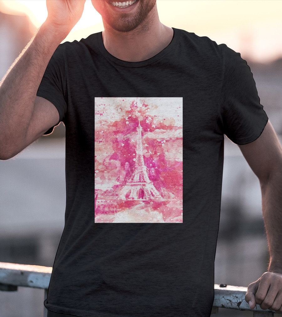 Artistic Xliv Eiffel Tower Paris 119278 Pink Splatter T-Shirt