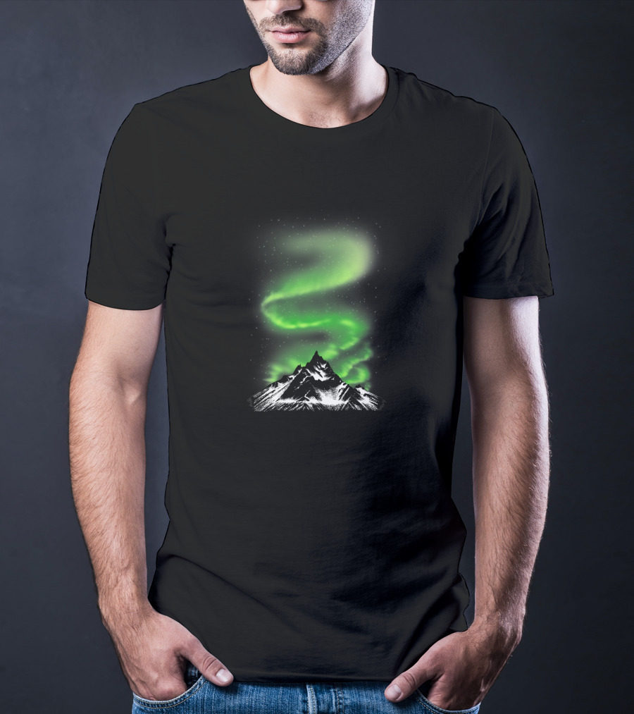 Aurora Borealis Over Snowy Mountain Night Sky 5600 T-Shirt