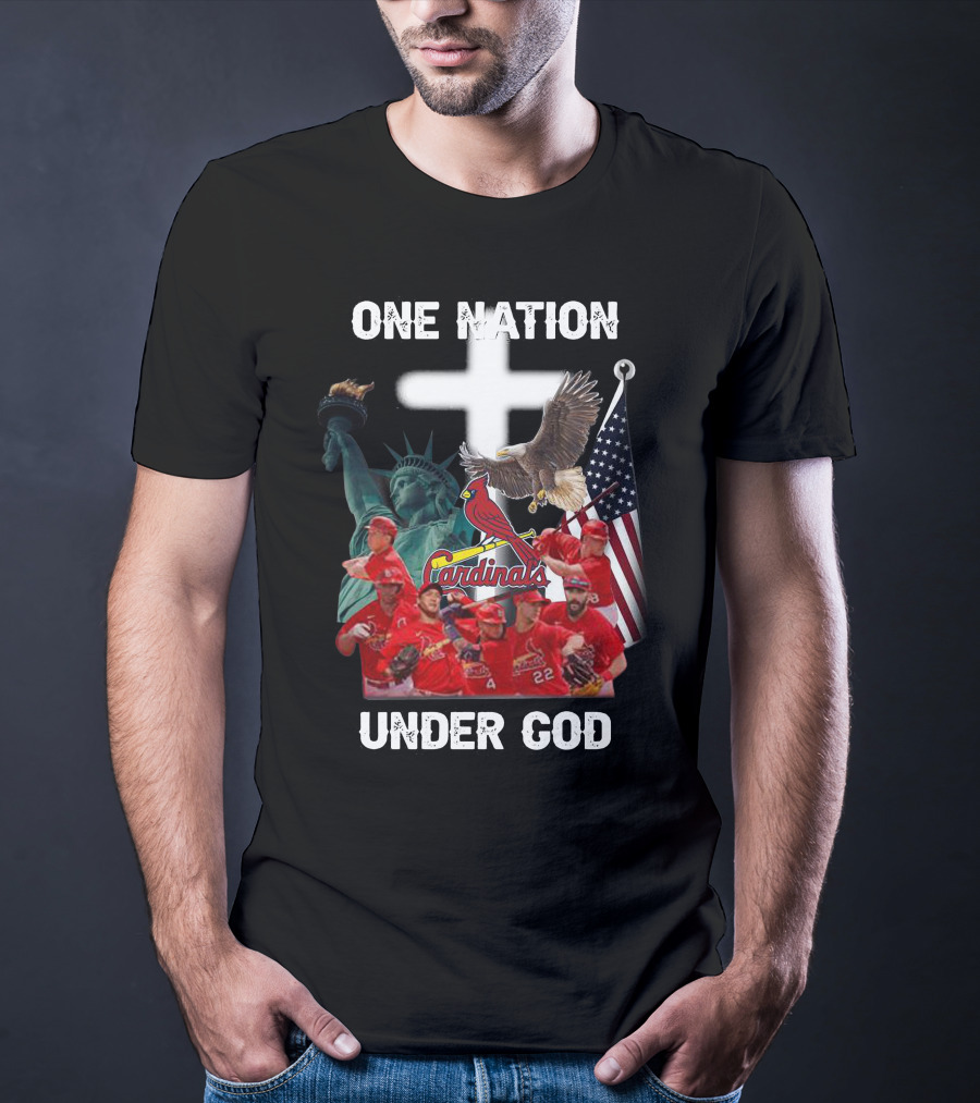 St Louis Cardinals One Nation Under God Liberty Statue Eagle Flag T-Shirt