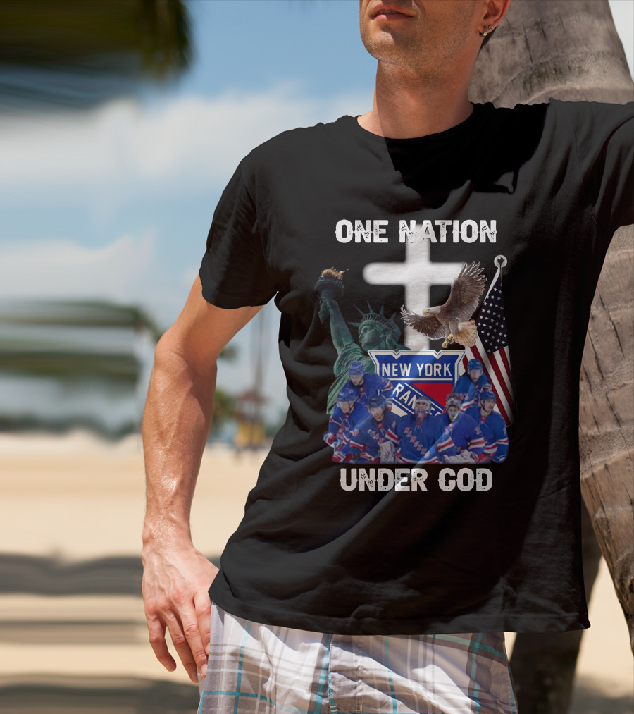 New York Rangers One Nation Under God Statue Of Liberty Flag And Eagle T-Shirt