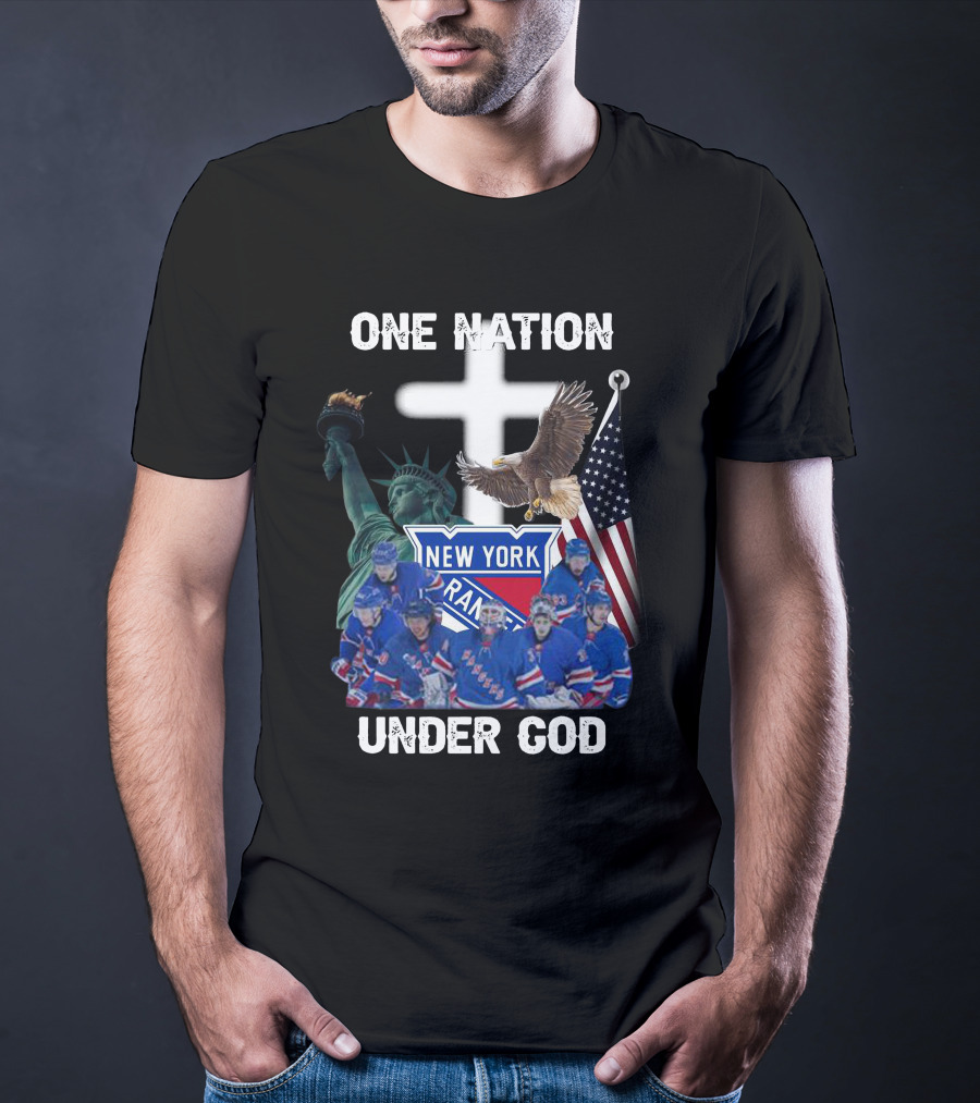 New York Rangers One Nation Under God Statue Of Liberty Flag And Eagle T-Shirt
