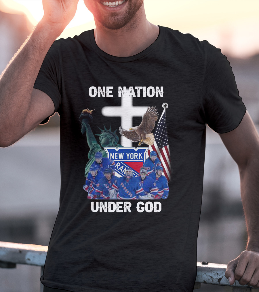 New York Rangers One Nation Under God Statue Of Liberty Flag And Eagle T-Shirt
