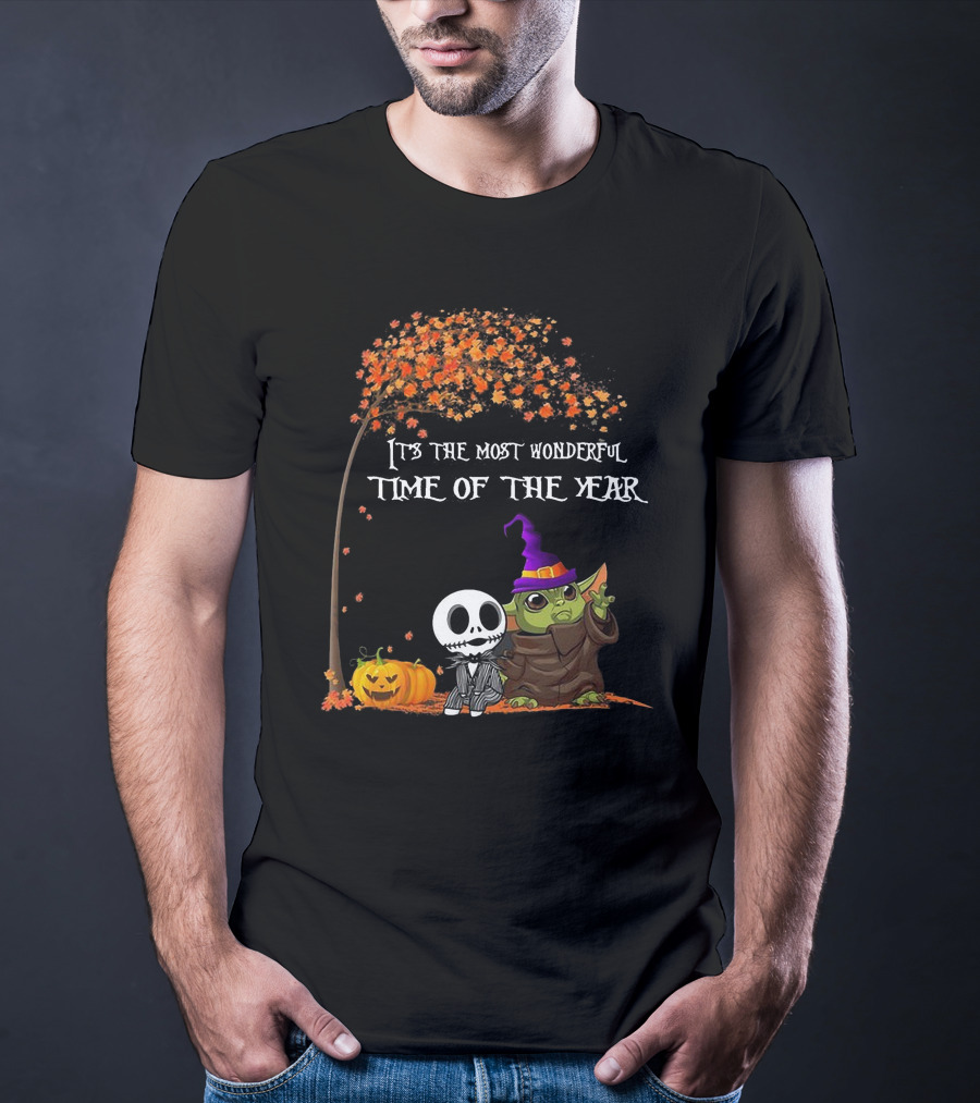 Baby Yoda Jack Skellington Halloween It's The Most Wonderful Time Of The Year T-Shirt