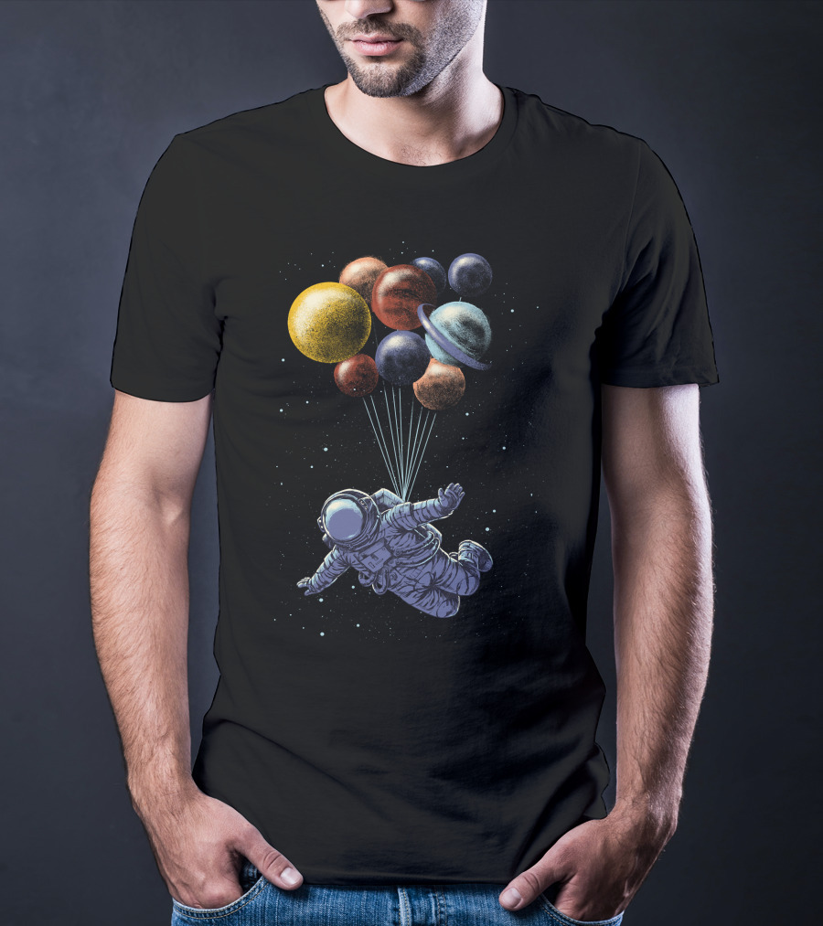 Space Travel Astronaut With Planet Balloons T-Shirt