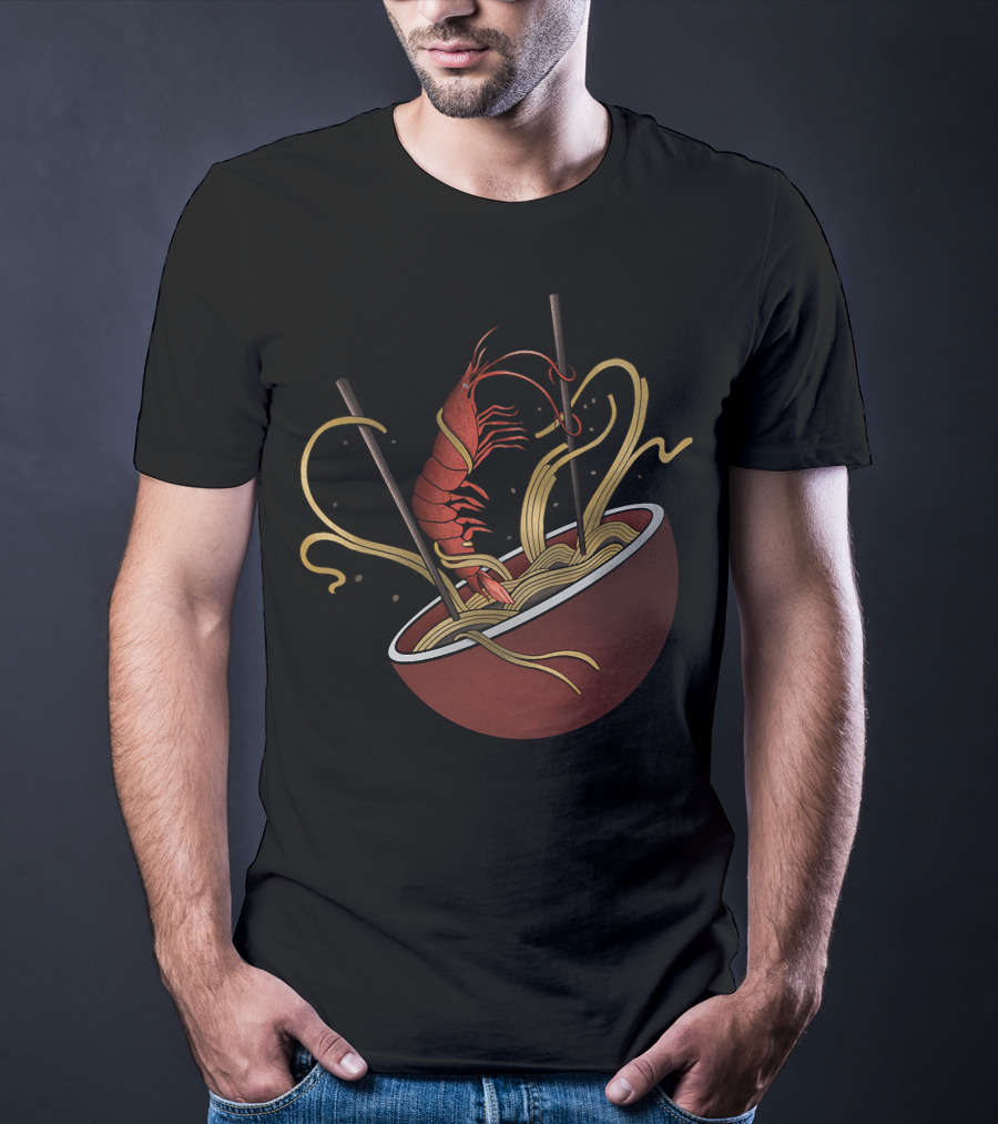 Shrimp Noodles Bowl With Chopsticks In Ramen T-Shirt