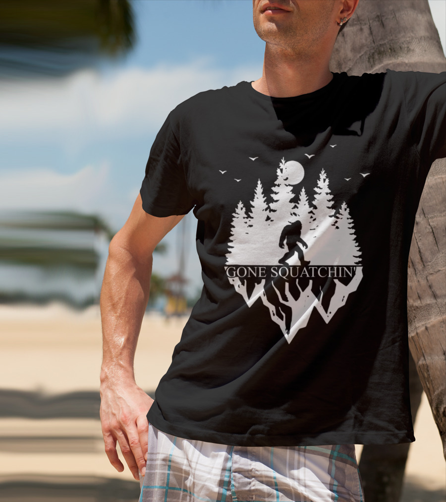 Gone Squatchin' Bigfoot Camping Moonlit Forest Adventure T-Shirt