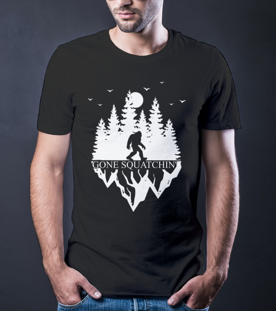 Gone Squatchin' Bigfoot Camping Moonlit Forest Adventure T-Shirt