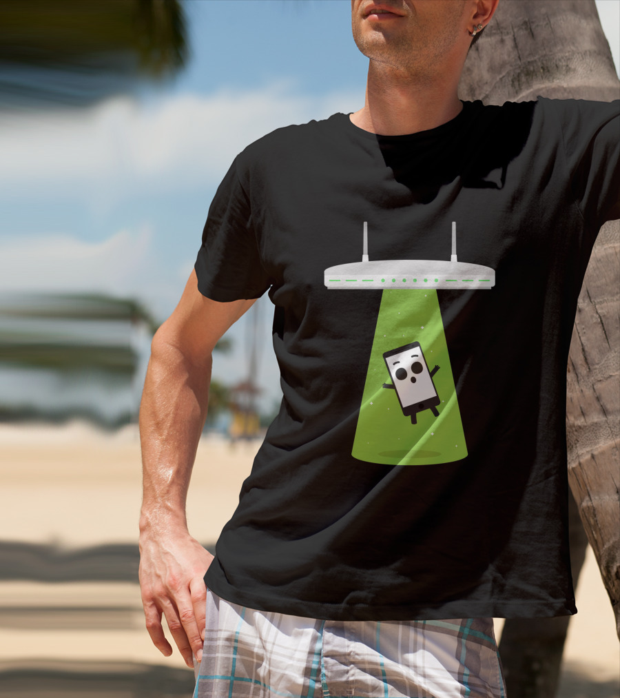 Abduction Wifi Alien Spaceship With Smartphone Character T-Shirt