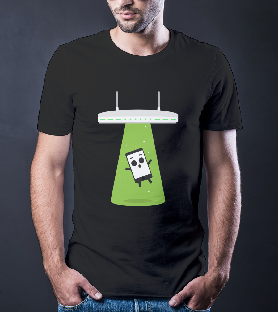 Abduction Wifi Alien Spaceship With Smartphone Character T-Shirt