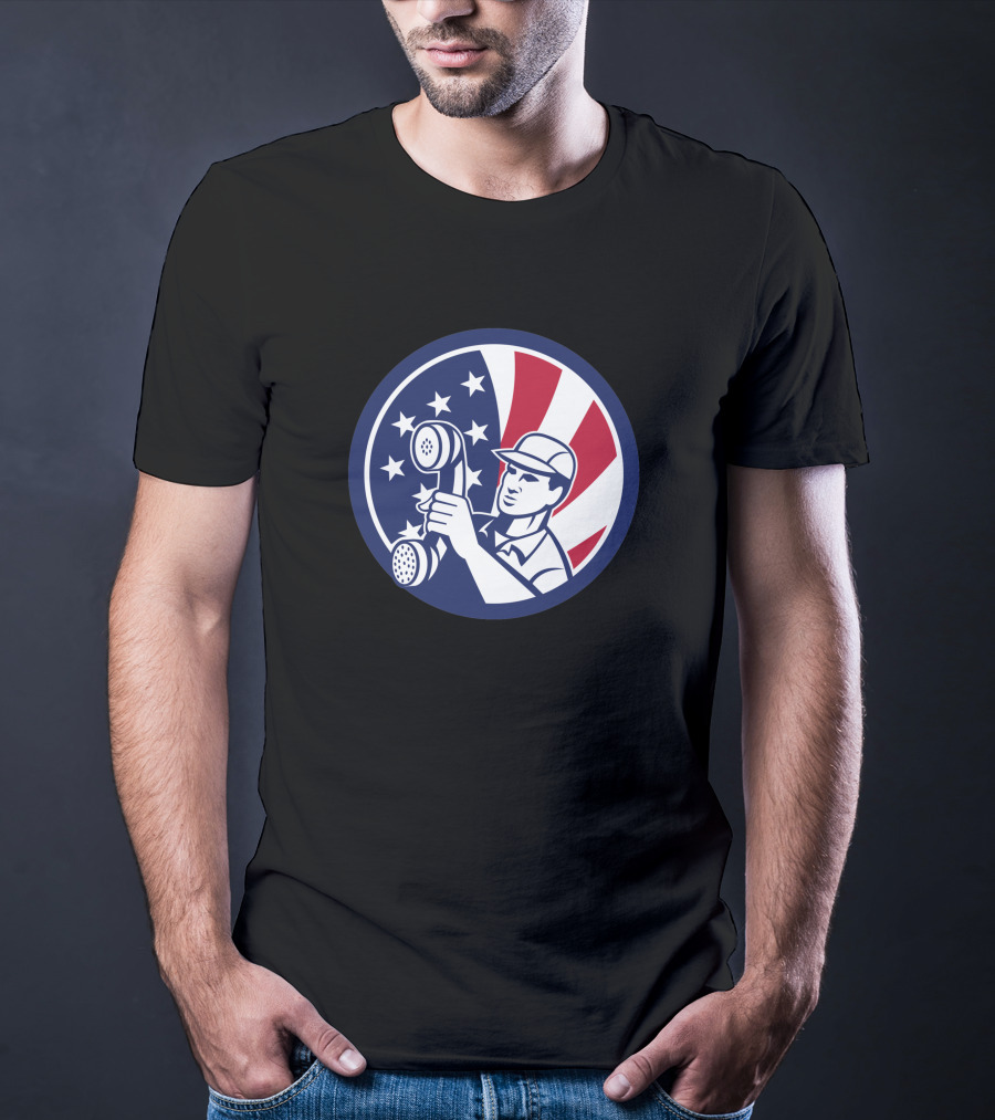 American Telephone Installation Repair Patriotic Worker Vintage Emblem T-Shirt