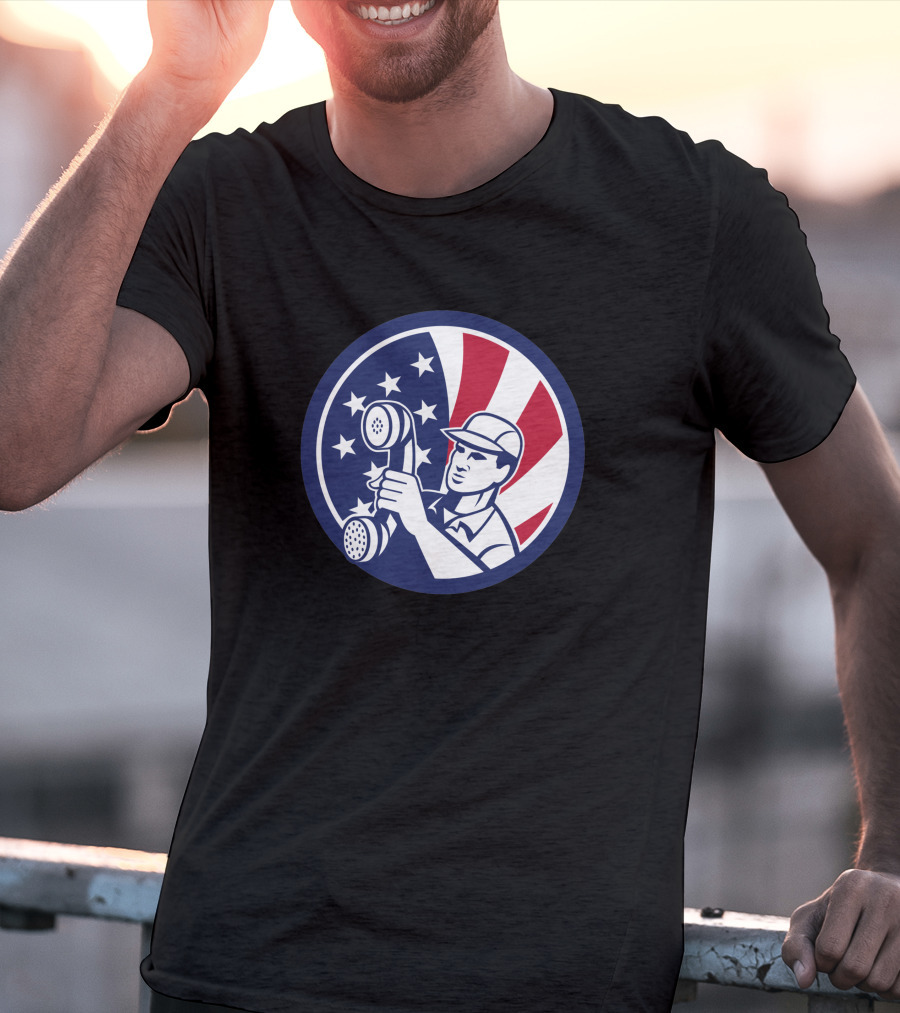 American Telephone Installation Repair Patriotic Worker Vintage Emblem T-Shirt