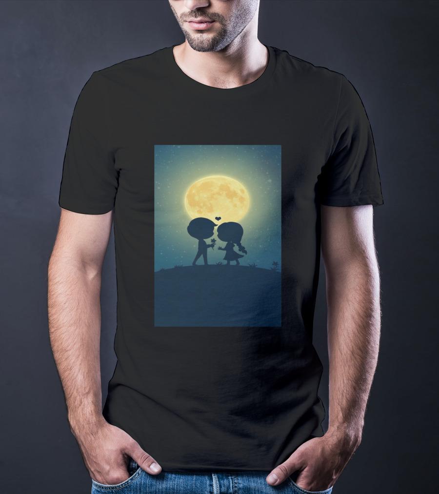 Anime 410328 Silhouette Couple Full Moon Romance T-Shirt