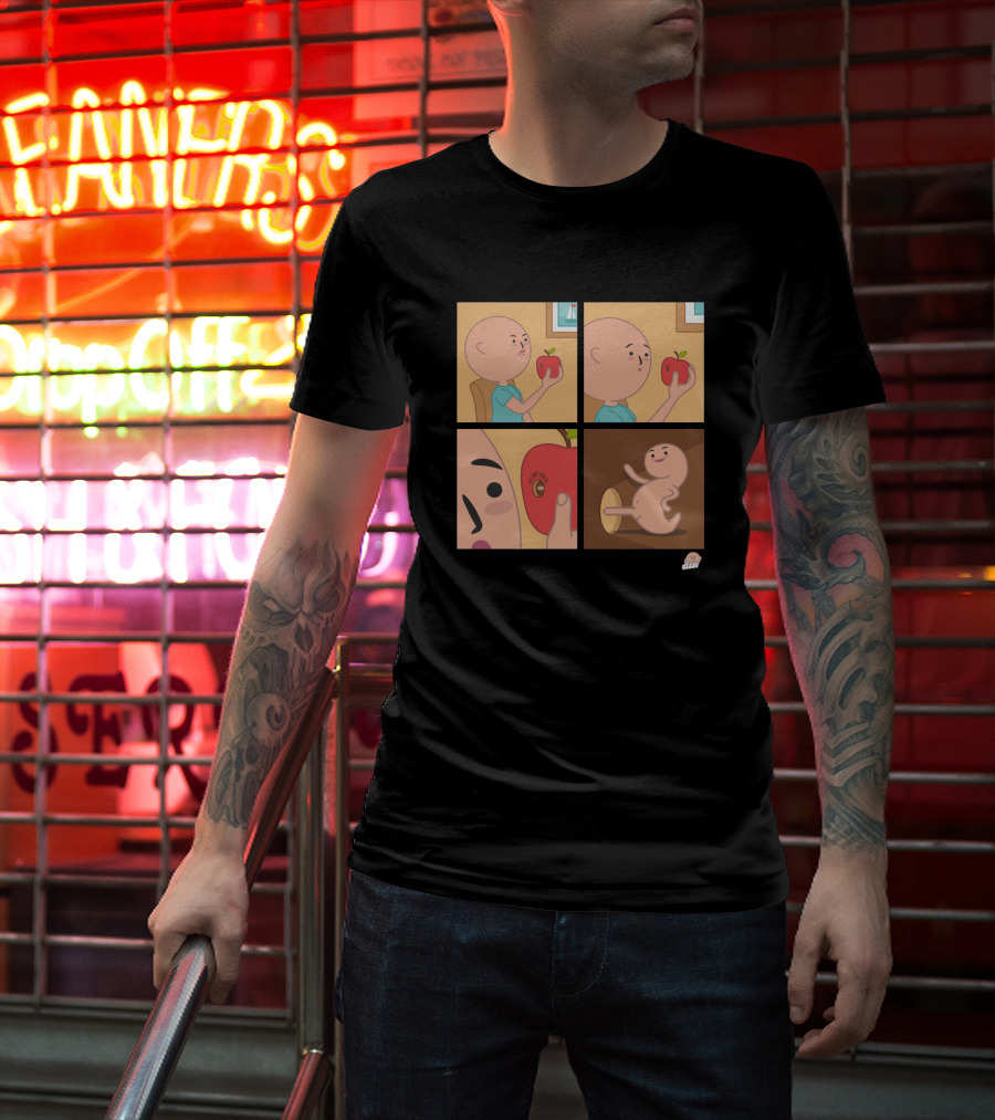 Apple Eating Surprised Baby Escape Comic T-Shirt