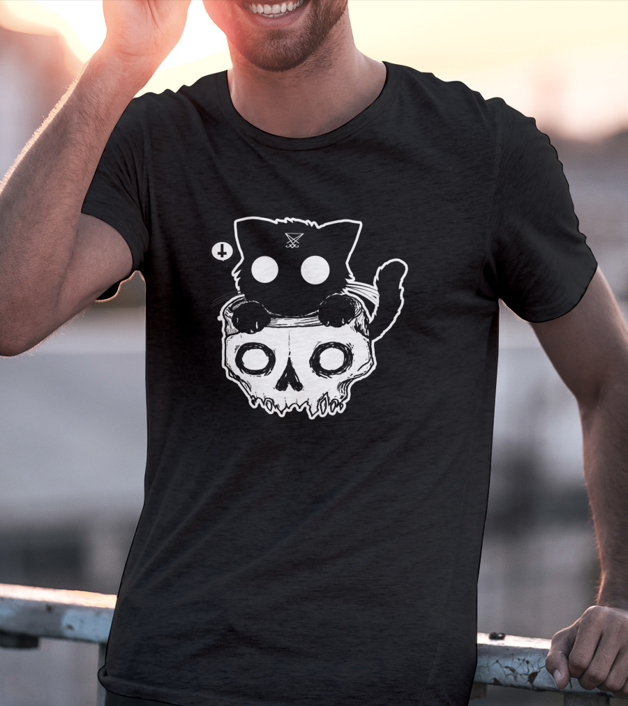 Bad Kitty With Skull And X Symbol Eyes T-Shirt
