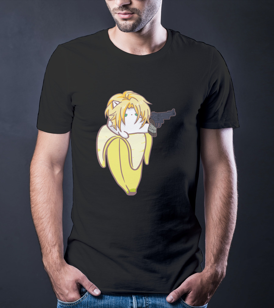 Bananya Fish 990217 Cat In Banana Costume With Toy Gun Anime T-Shirt