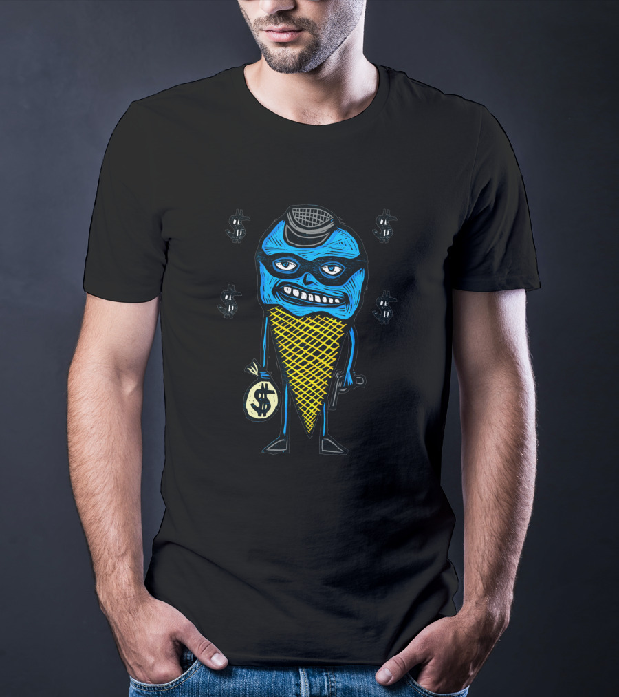 Bank Robber Cone 43391 Ice Cream Criminal Holding Money Bag With Dollar Signs T-Shirt