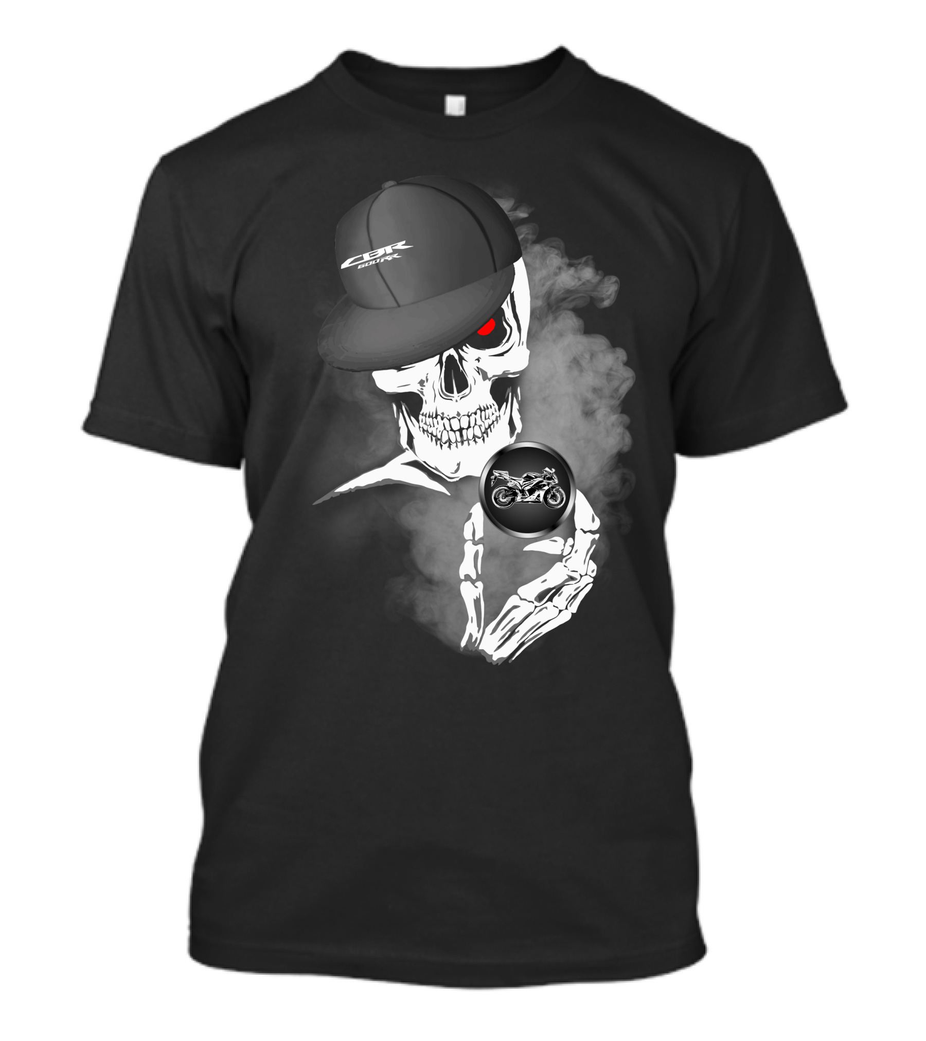 CBR 600 Skull With Motorcycle And Cap T-Shirt