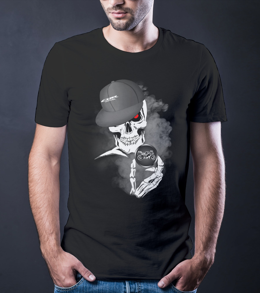 CBR 600 Skull With Motorcycle And Cap T-Shirt