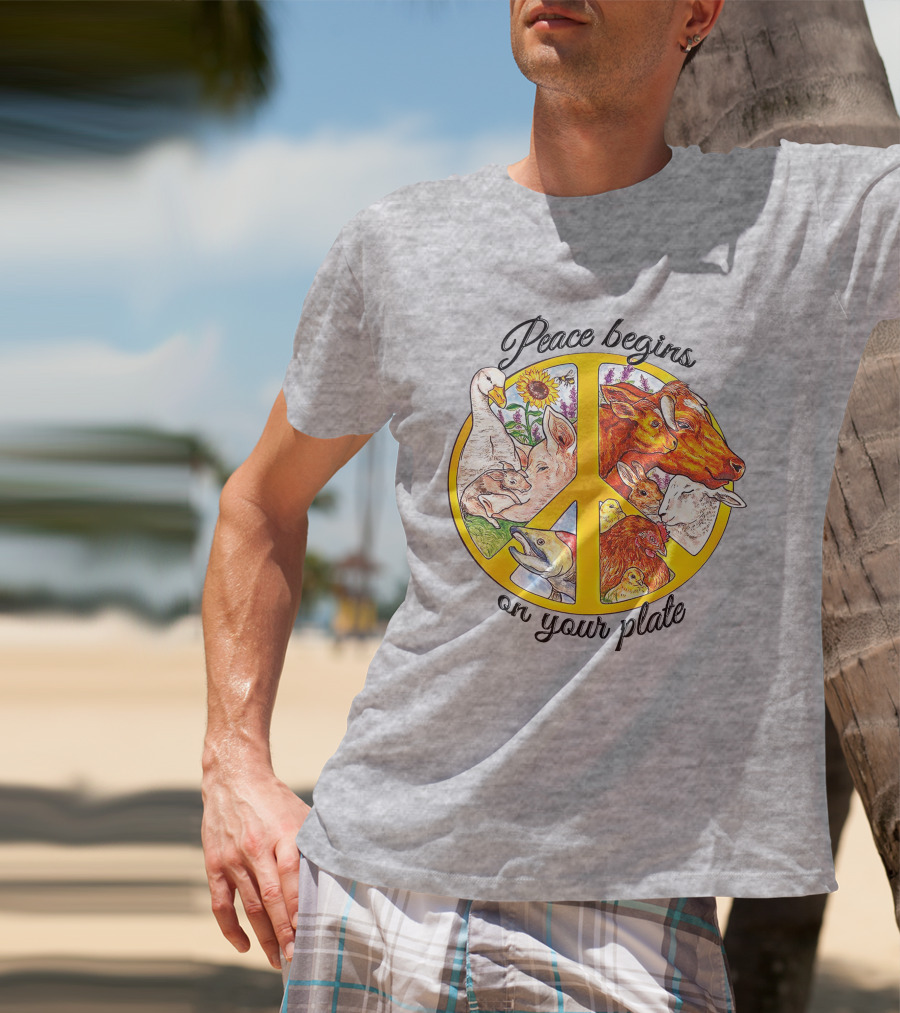 Peace Begins On Your Plate Animal Harmony Peace Sign T-Shirt