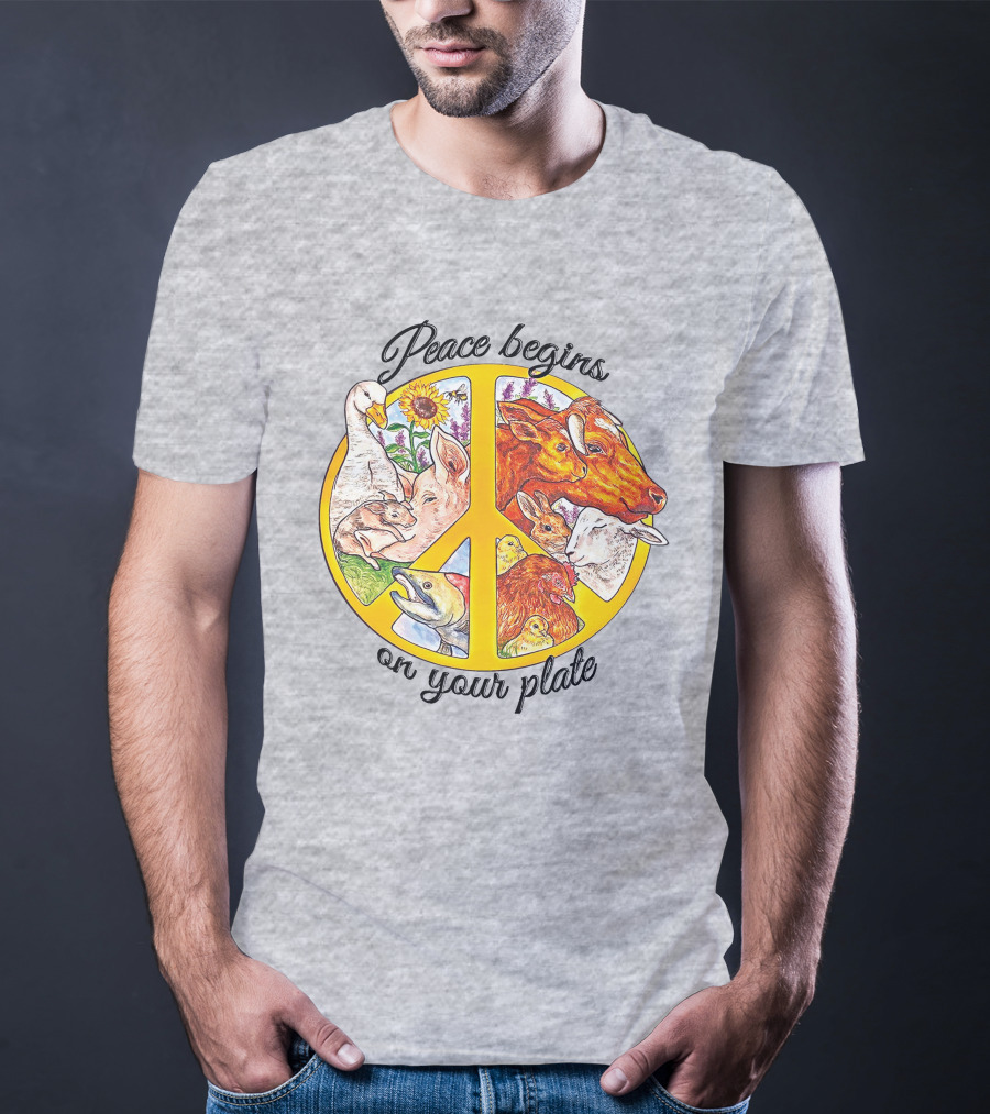 Peace Begins On Your Plate Animal Harmony Peace Sign T-Shirt