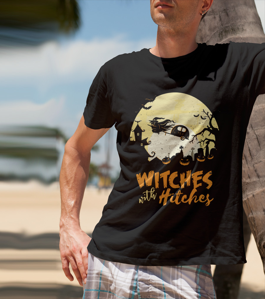 Witches With Hitches Moonlit Halloween Scene T-Shirt