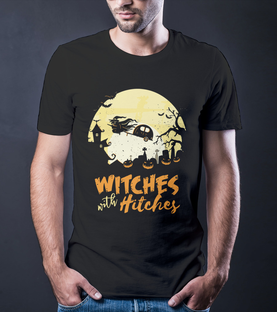 Witches With Hitches Moonlit Halloween Scene T-Shirt