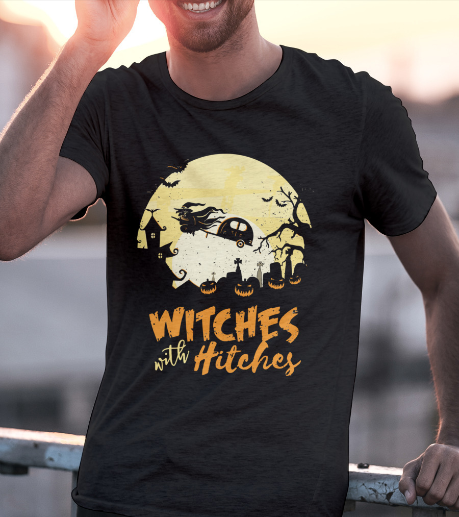 Witches With Hitches Moonlit Halloween Scene T-Shirt