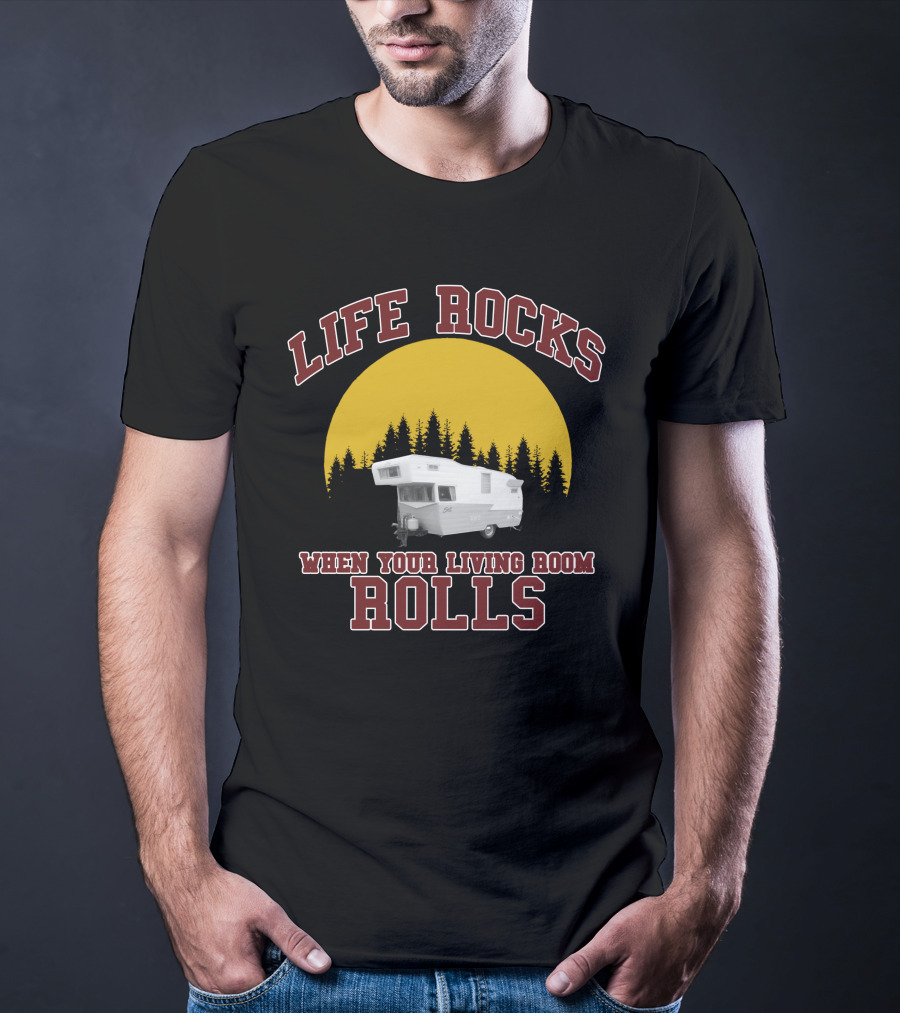 Life Rocks When Your Living Room Rolls Vintage Camper Retro Sunset T-Shirt