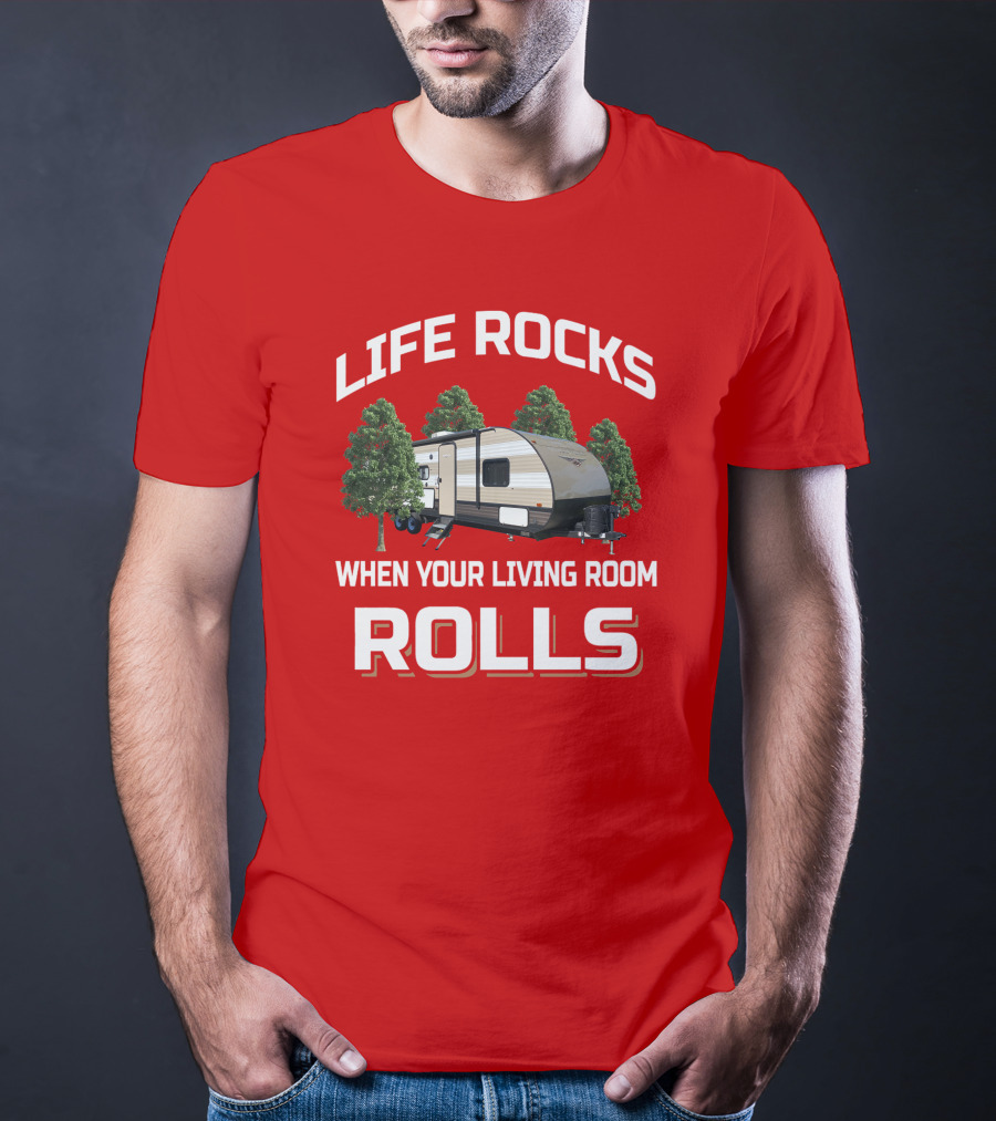 LIFE ROCKS WHEN YOUR LIVING ROOM ROLLS Wildwood Trailer Forest Adventure T-Shirt