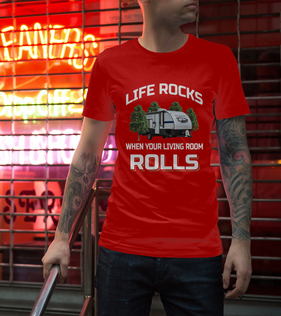 LIFE ROCKS WHEN YOUR LIVING ROOM ROLLS Forest River Wolf Pup T-Shirt