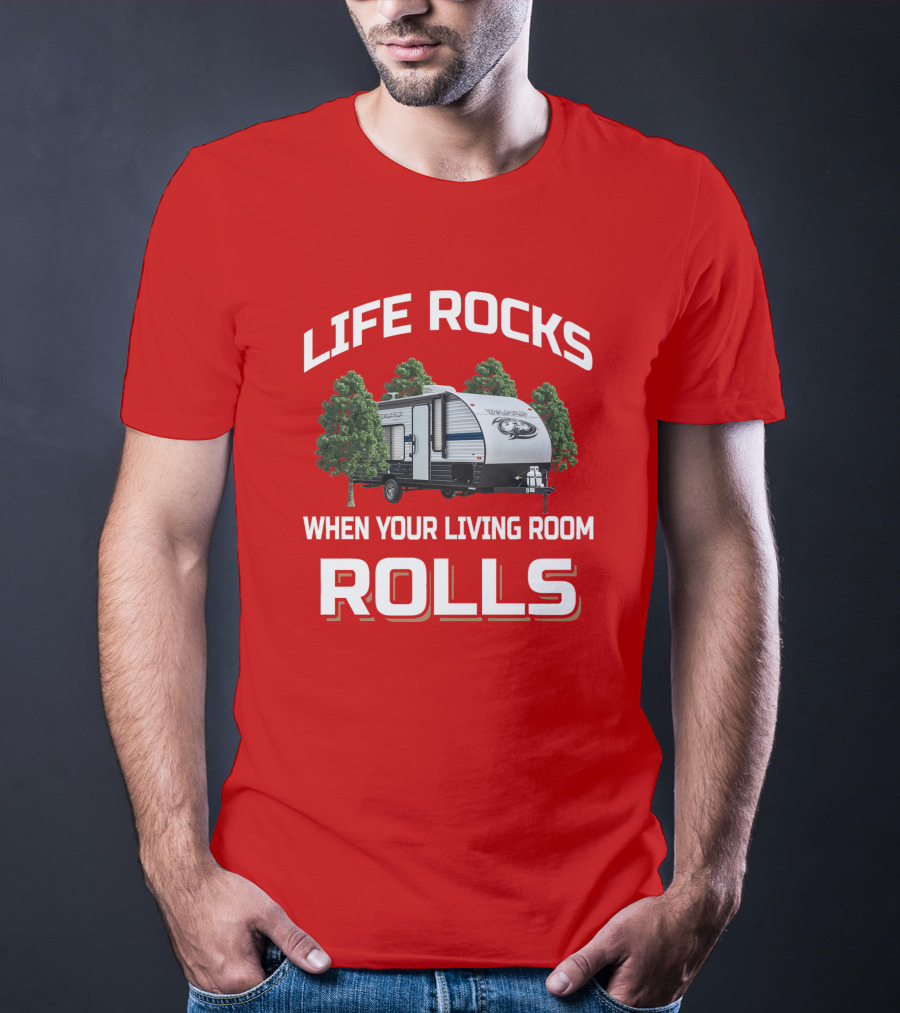 LIFE ROCKS WHEN YOUR LIVING ROOM ROLLS Forest River Wolf Pup T-Shirt