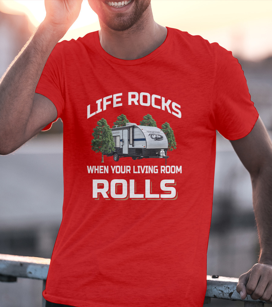 LIFE ROCKS WHEN YOUR LIVING ROOM ROLLS Forest River Wolf Pup T-Shirt