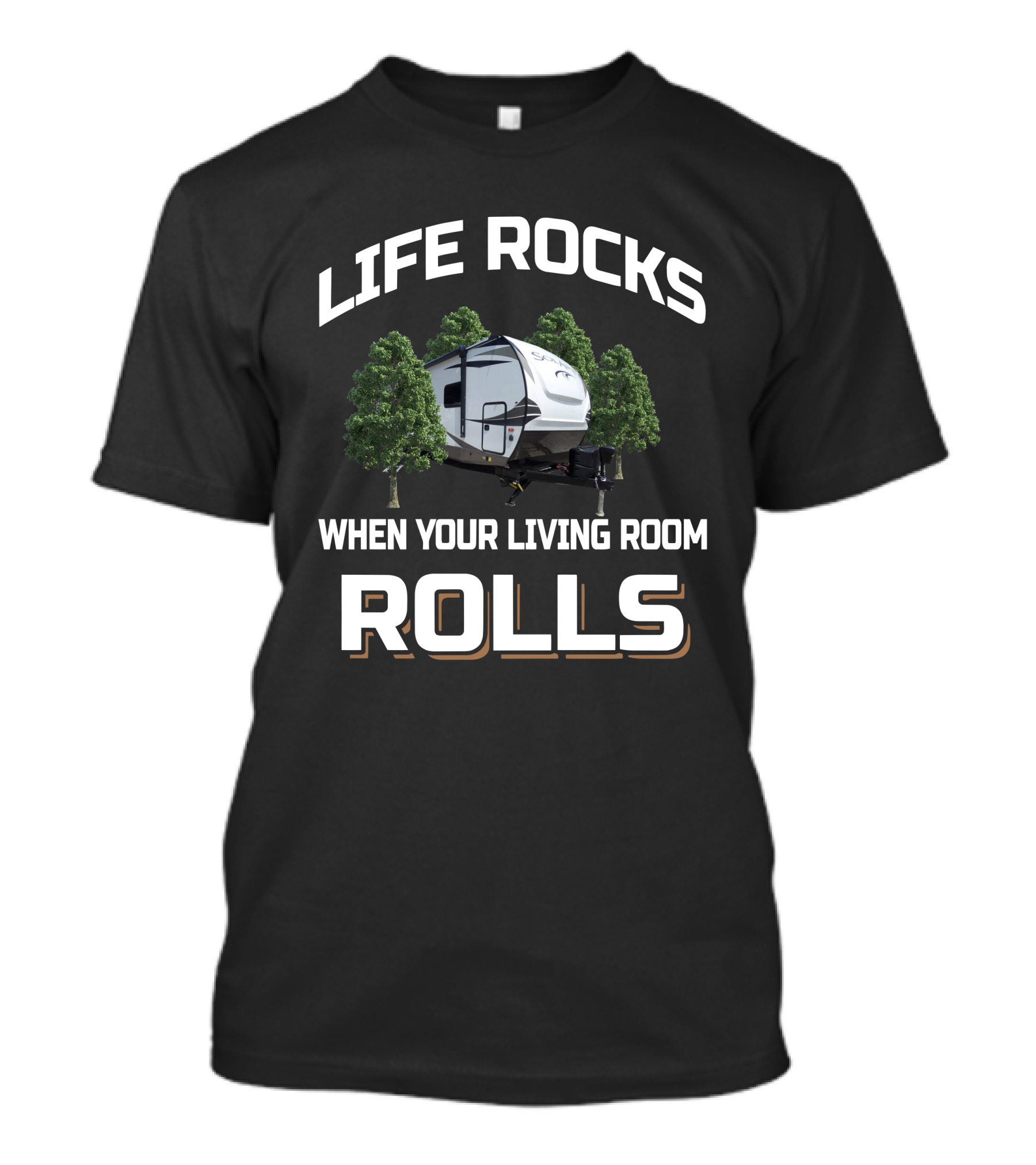 LIFE ROCKS WHEN YOUR LIVING ROOM ROLLS Palomino Solaire Camping Adventure T-Shirt