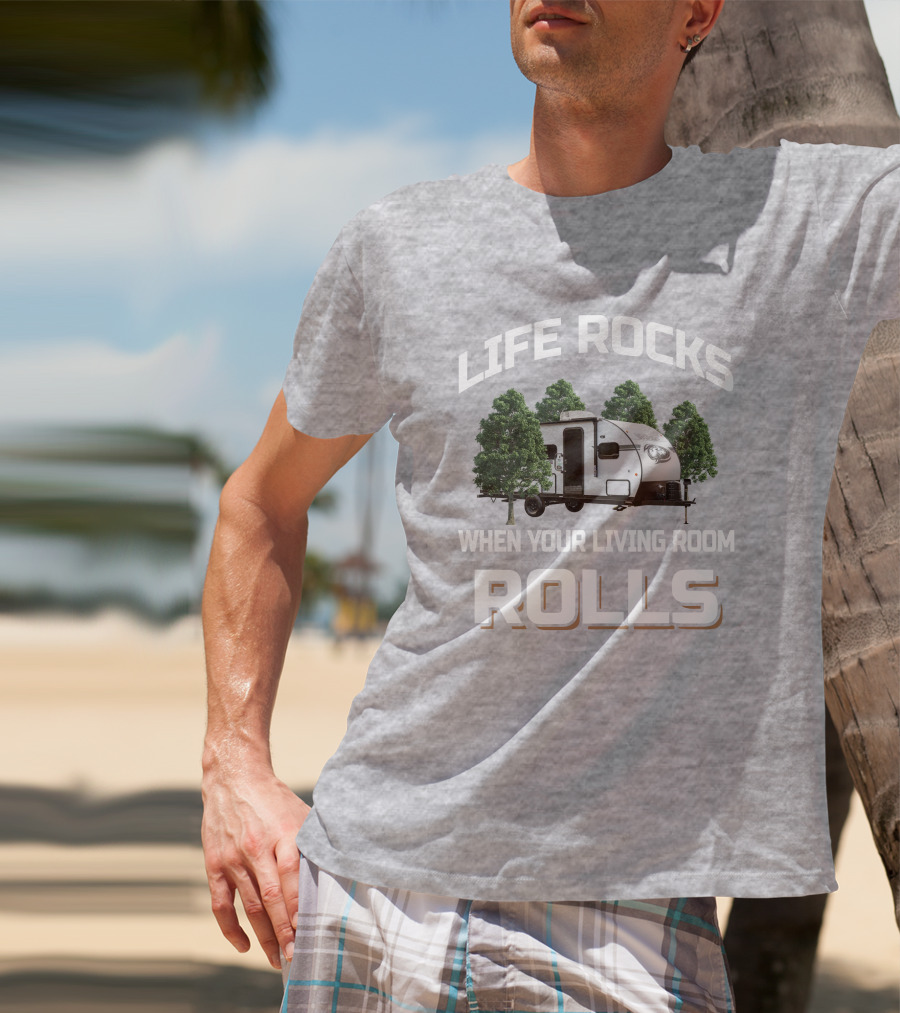 Life Rocks When Your Living Room Rolls Camper Wolf Pup Black Label T-Shirt