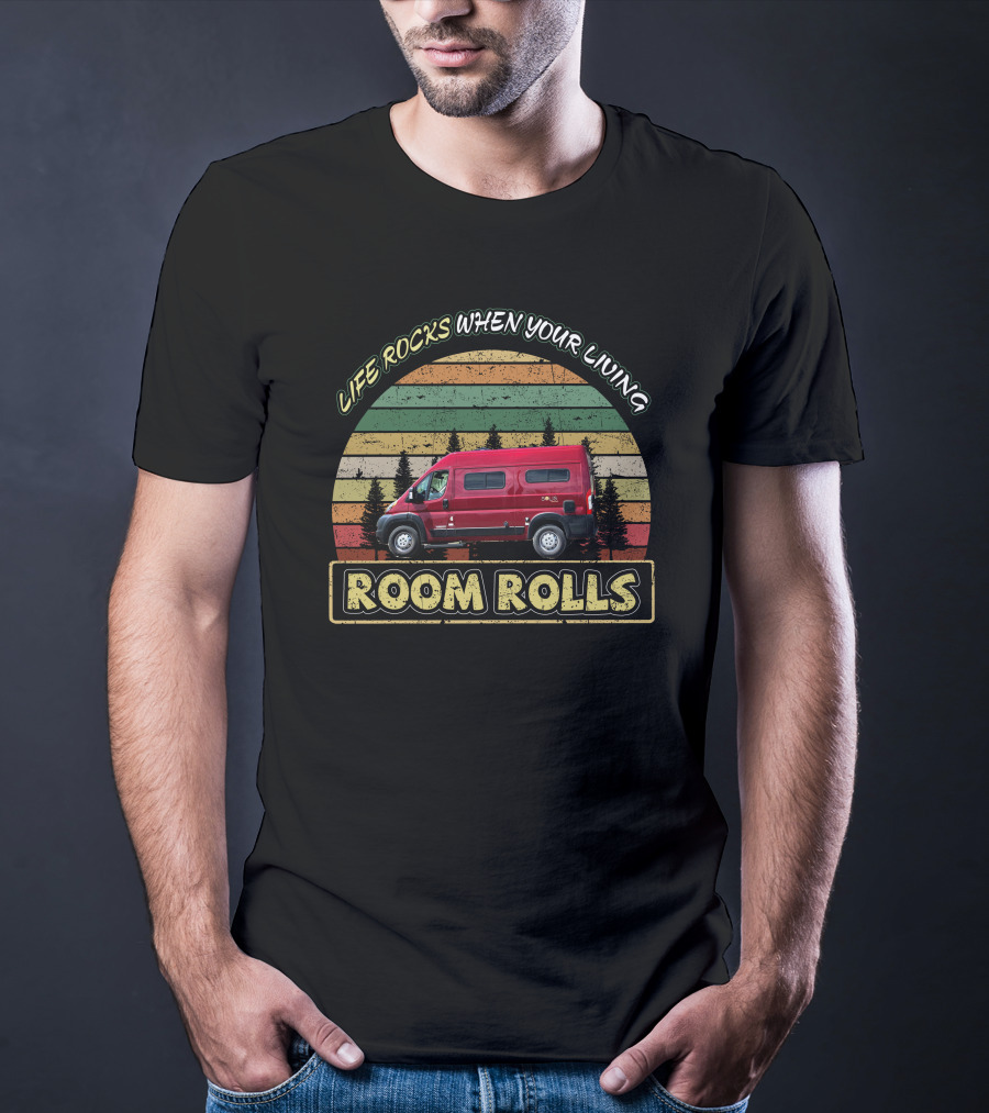 LIFE ROCKS WHEN YOUR LIVING ROOM ROLLS Retro Van Circle T-Shirt