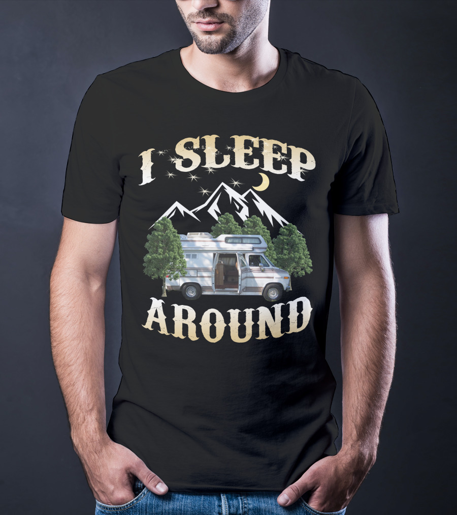 I SLEEP AROUND Dodge Van Night Mountain Adventure T-Shirt