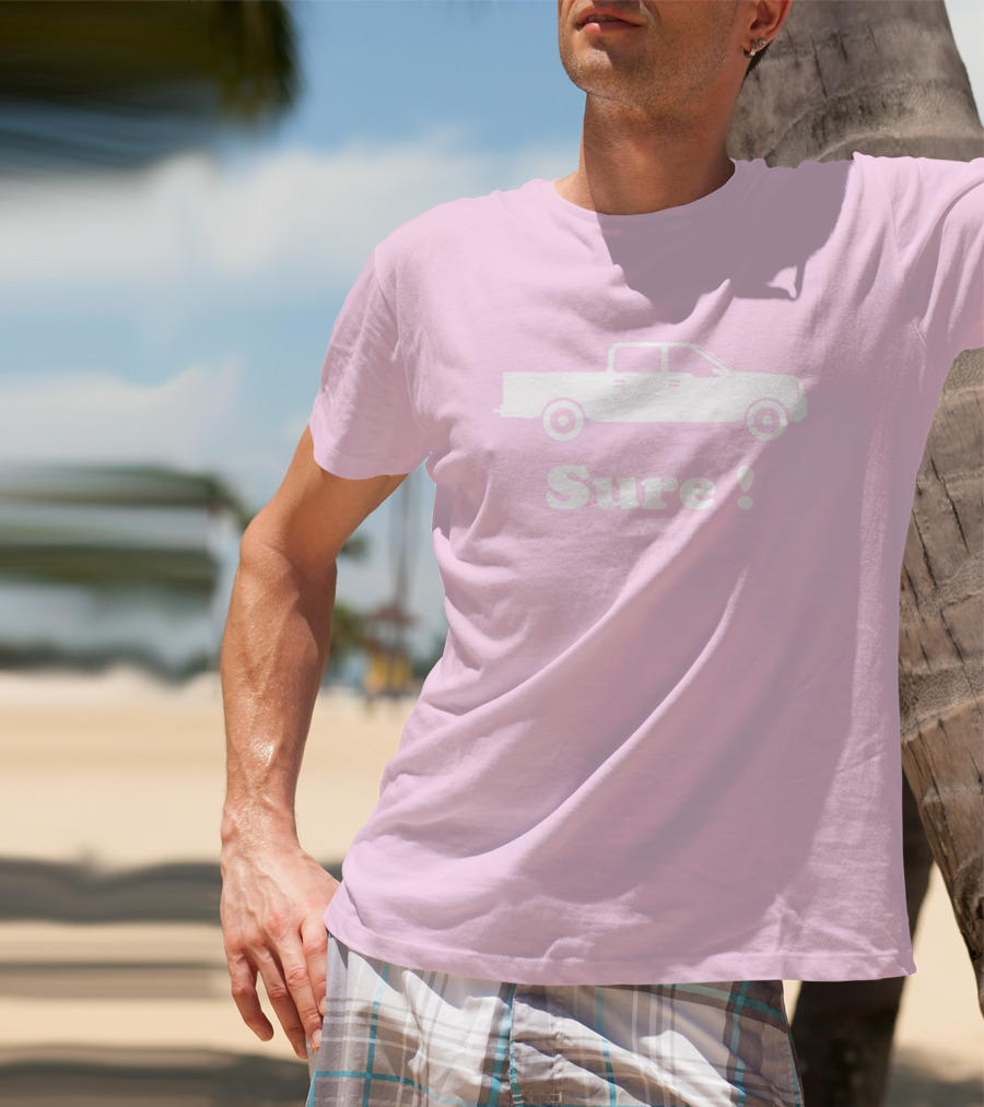 Sure Truck White Silhouette Pink Background T-Shirt