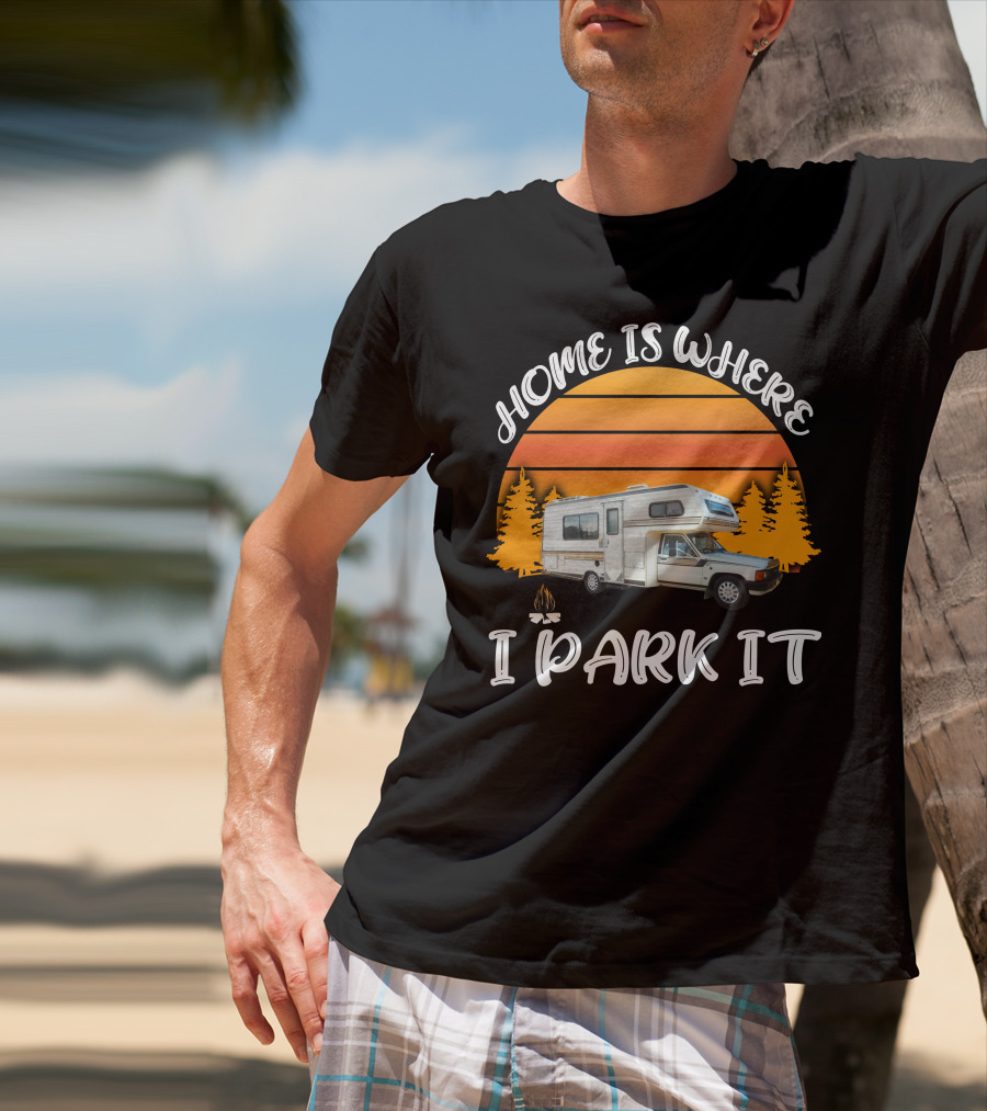 Home Is Where I Park It Toyota Dolphin Camper Sunset Scene T-Shirt