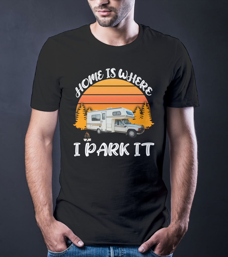 Home Is Where I Park It Toyota Dolphin Camper Sunset Scene T-Shirt
