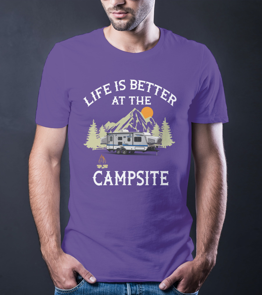 Life Is Better At The Campsite Hybrid Campers Mountain Scene T-Shirt