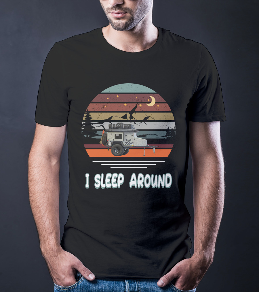 Turtleback Trailer I Sleep Around Retro Camping Scene T-Shirt