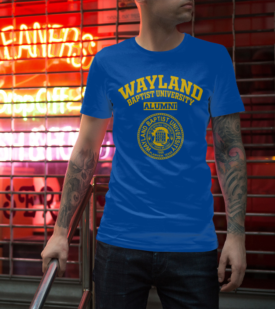 Wayland Baptist University Alumni Seal 1908 Plainview Texas Blue And Gold T-Shirt