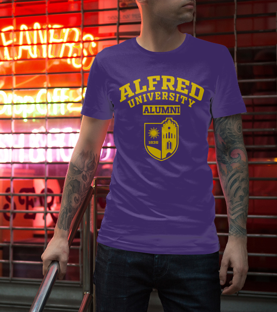 Alfred University Alumni 1836 Purple And Yellow Crest T-Shirt