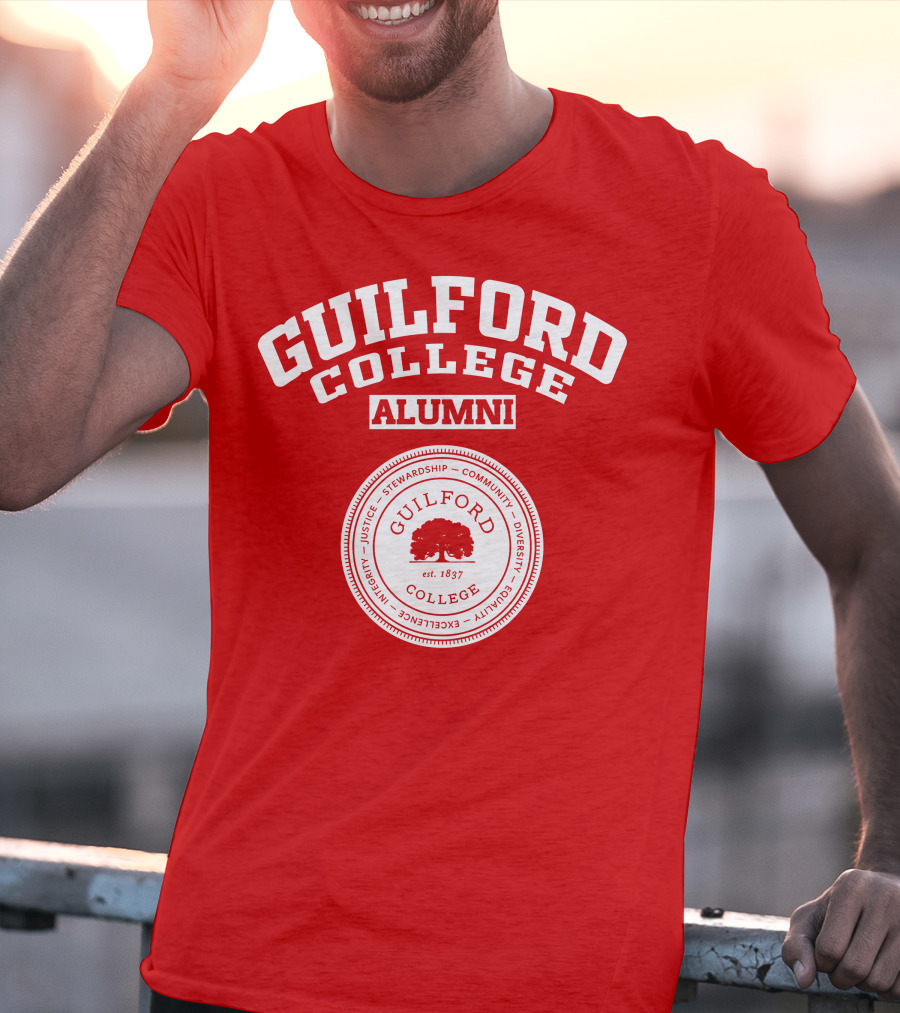 Guilford College Alumni Logo Seal Established 1837 Integrity Justice Stewardship Community Diversity Equality Excellence T-Shirt