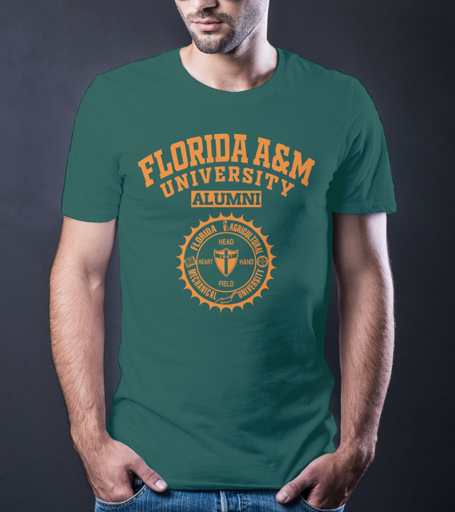 Florida A&M University Alumni 1887 Seal Head Heart Hand Field T-Shirt