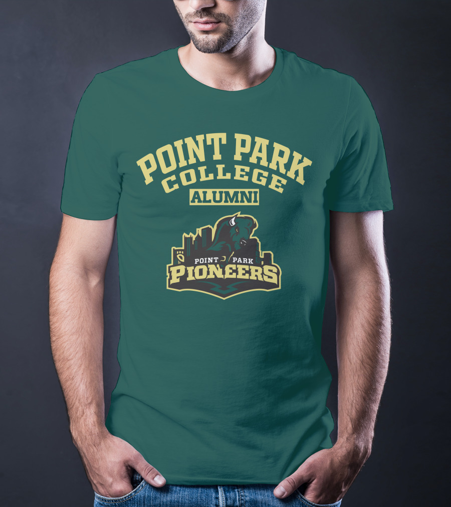 Point Park College Alumni Pioneers Logo Buffalo Skyline T-Shirt