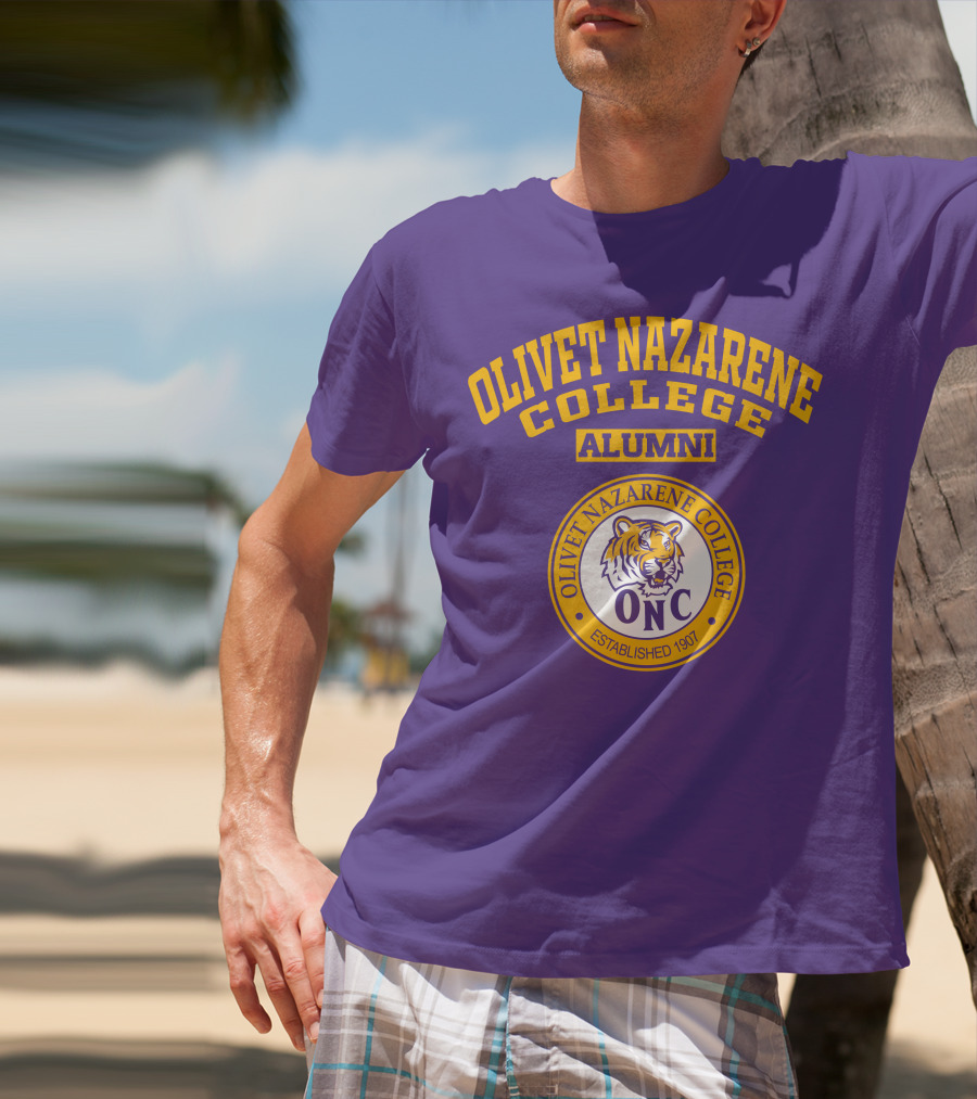 Olivet Nazarene College Alumni Tiger ONC Established 1907 Purple Yellow T-Shirt