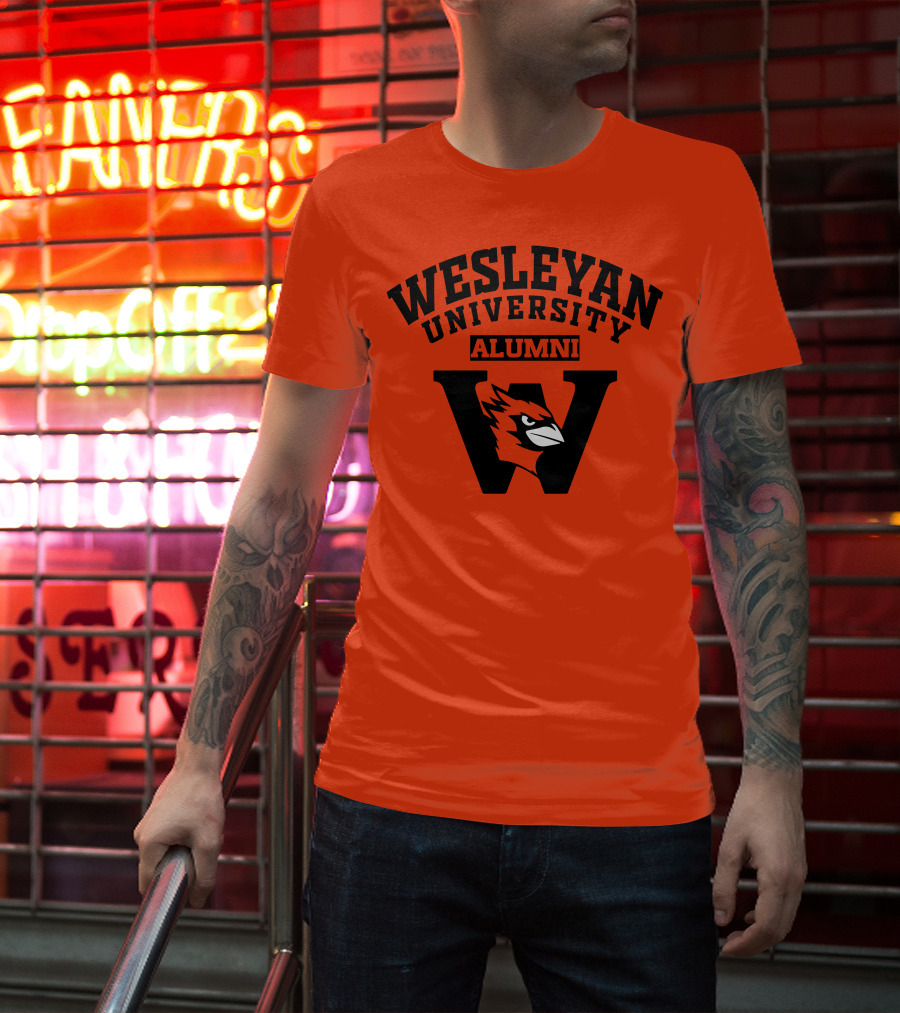 Wesleyan University Alumni Cardinal Logo W Letter Orange Background T-Shirt