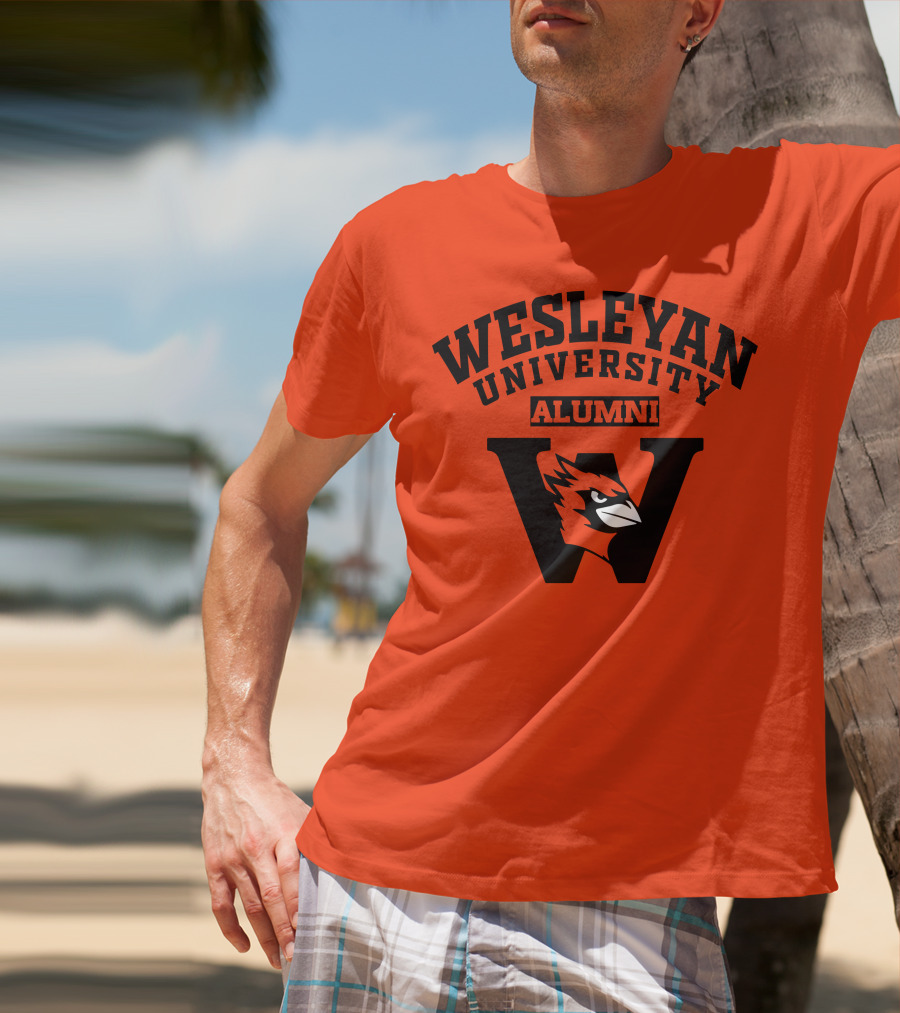 Wesleyan University Alumni Cardinal Logo W Letter Orange Background T-Shirt