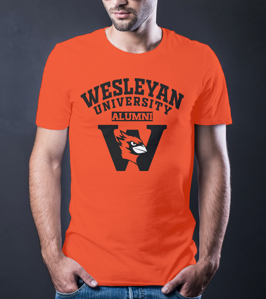 Wesleyan University Alumni Cardinal Logo W Letter Orange Background T-Shirt